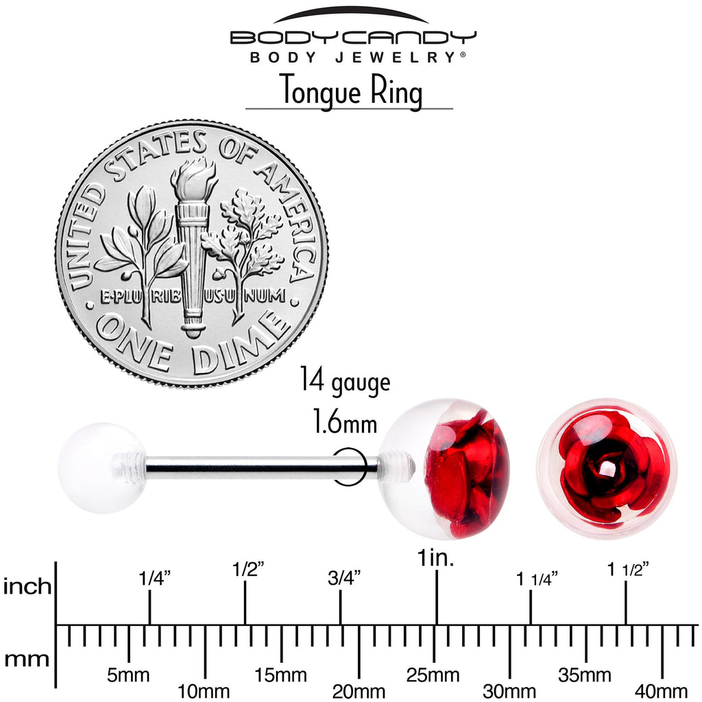 BodyCandy Bubble Rose Red Barbell Tongue Ring — alternative angle