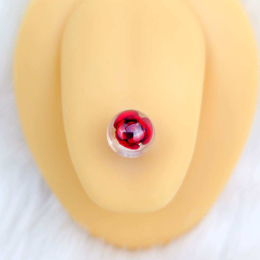 BodyCandy Bubble Rose Red Barbell Tongue Ring — detail close-up