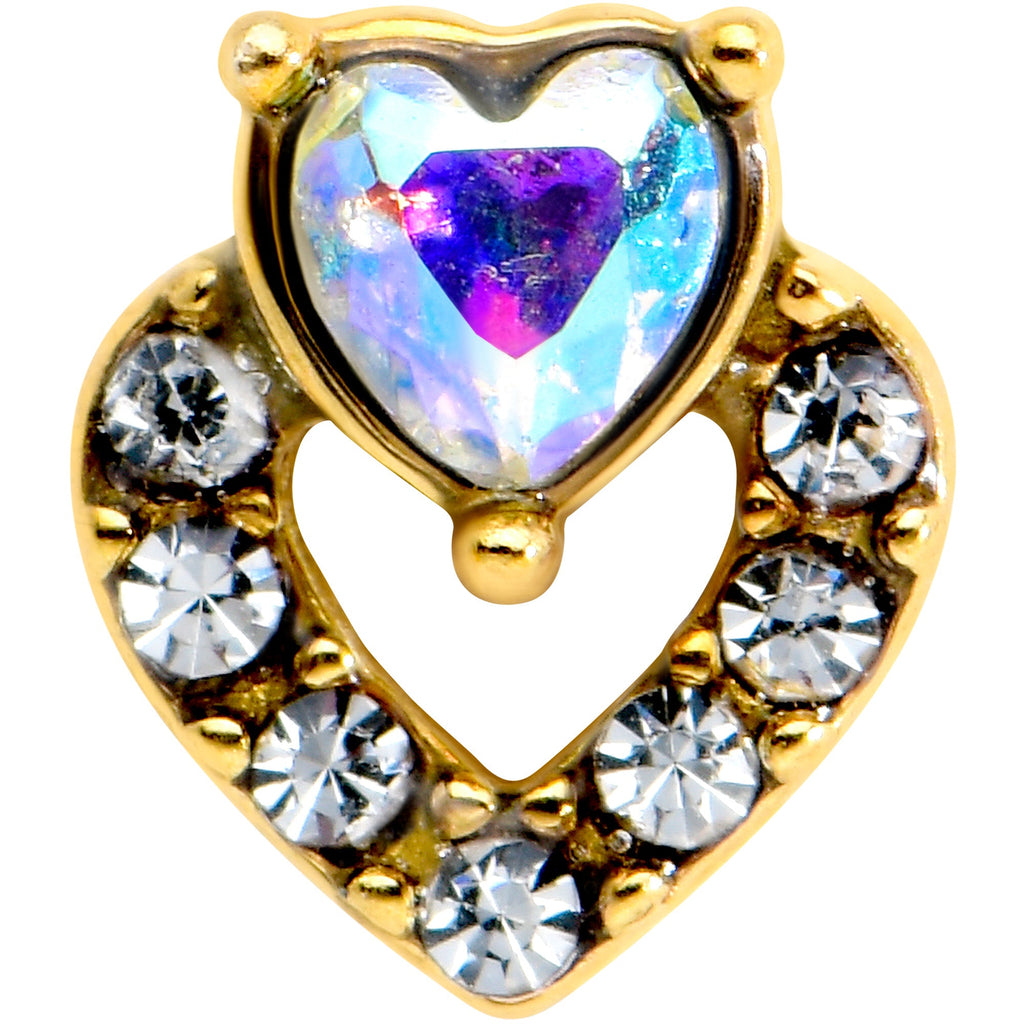 BodyCandy Clear CZ Gem Gold Tone Double Valentine Heart Barbell Tongue Ring — detail close-up