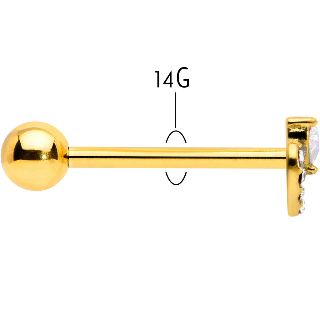 BodyCandy Clear CZ Gem Gold Tone Double Valentine Heart Barbell Tongue Ring — back view