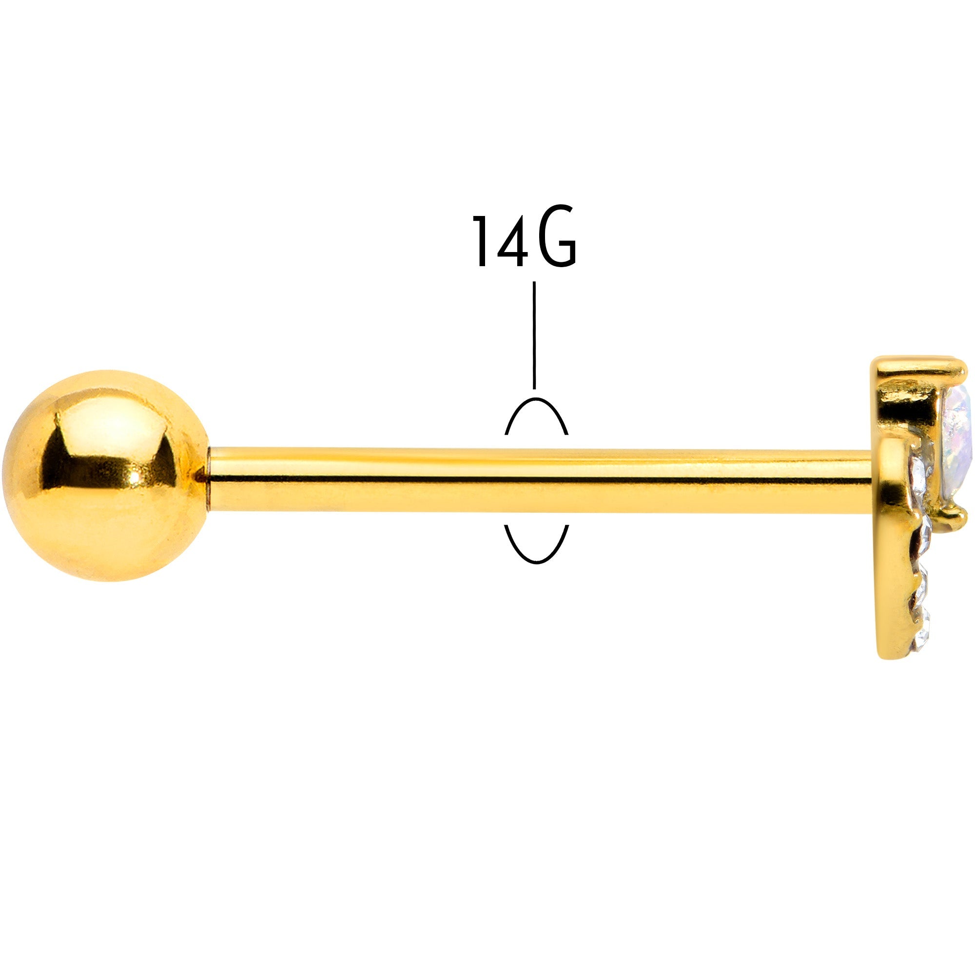 BodyCandy Clear CZ Gem Gold Tone Double Valentine Heart Barbell Tongue Ring — back view