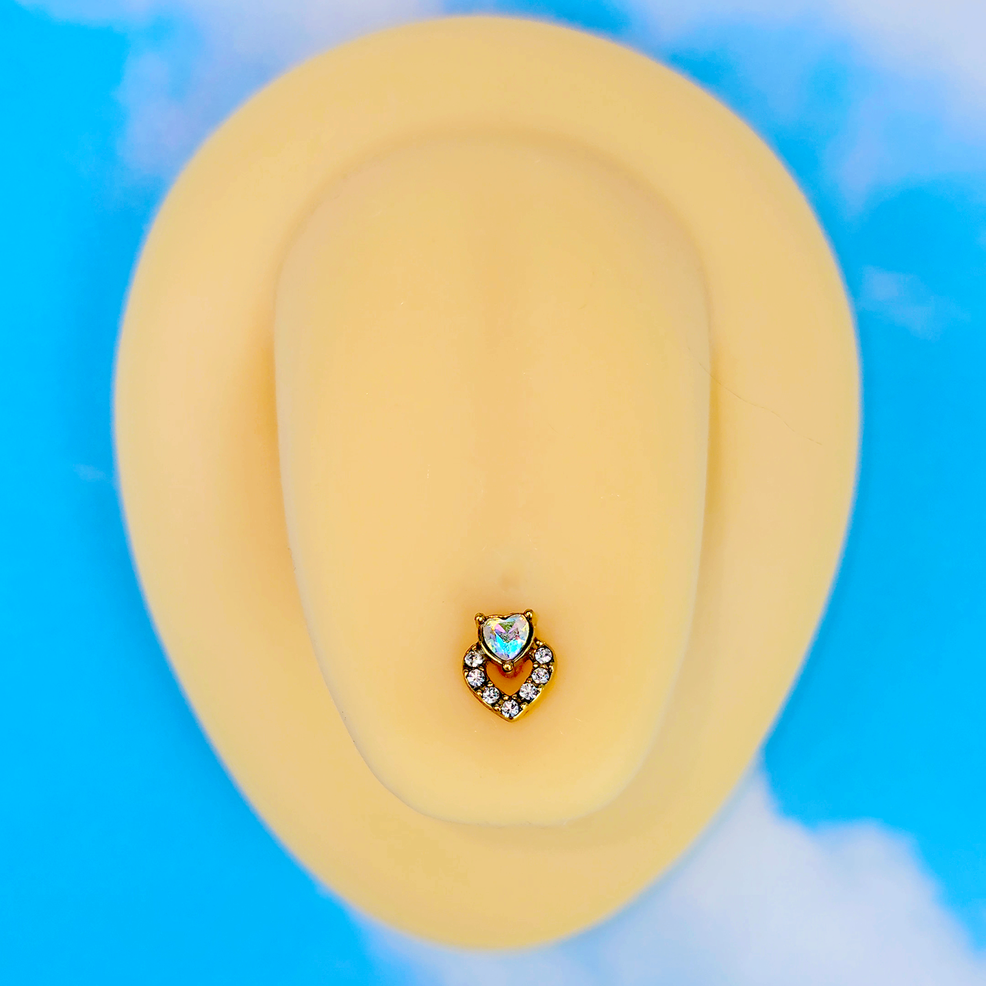 BodyCandy Clear CZ Gem Gold Tone Double Valentine Heart Barbell Tongue Ring — alternative angle