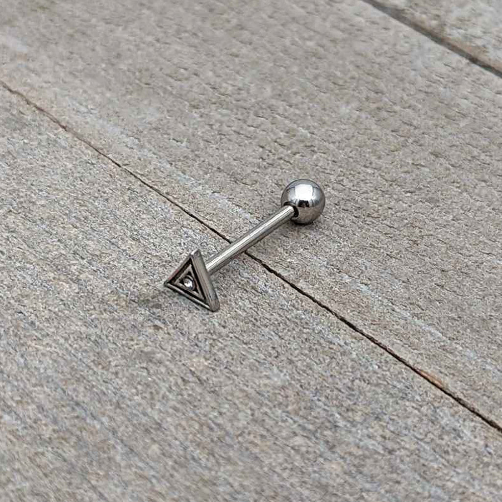 BodyCandy Clear Gem Double Triangle Barbell Tongue Ring — in-use photo