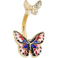 BodyCandy Gold Tone Colorful Butterfly Pair Red Blue Double Mount Belly Ring — main product shot