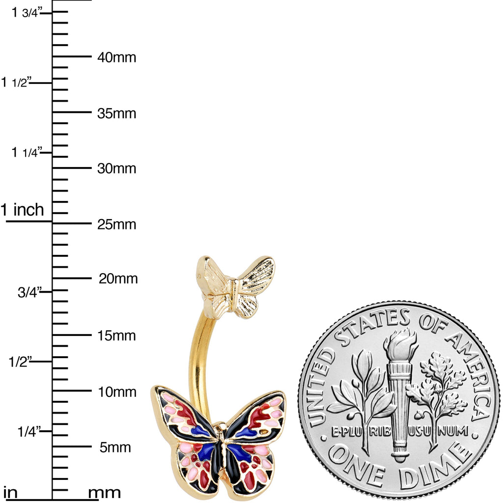 BodyCandy Gold Tone Colorful Butterfly Pair Red Blue Double Mount Belly Ring — lifestyle context