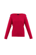 KADOU BOUTIQUE Rhinestone-Button Red Sweater — side view