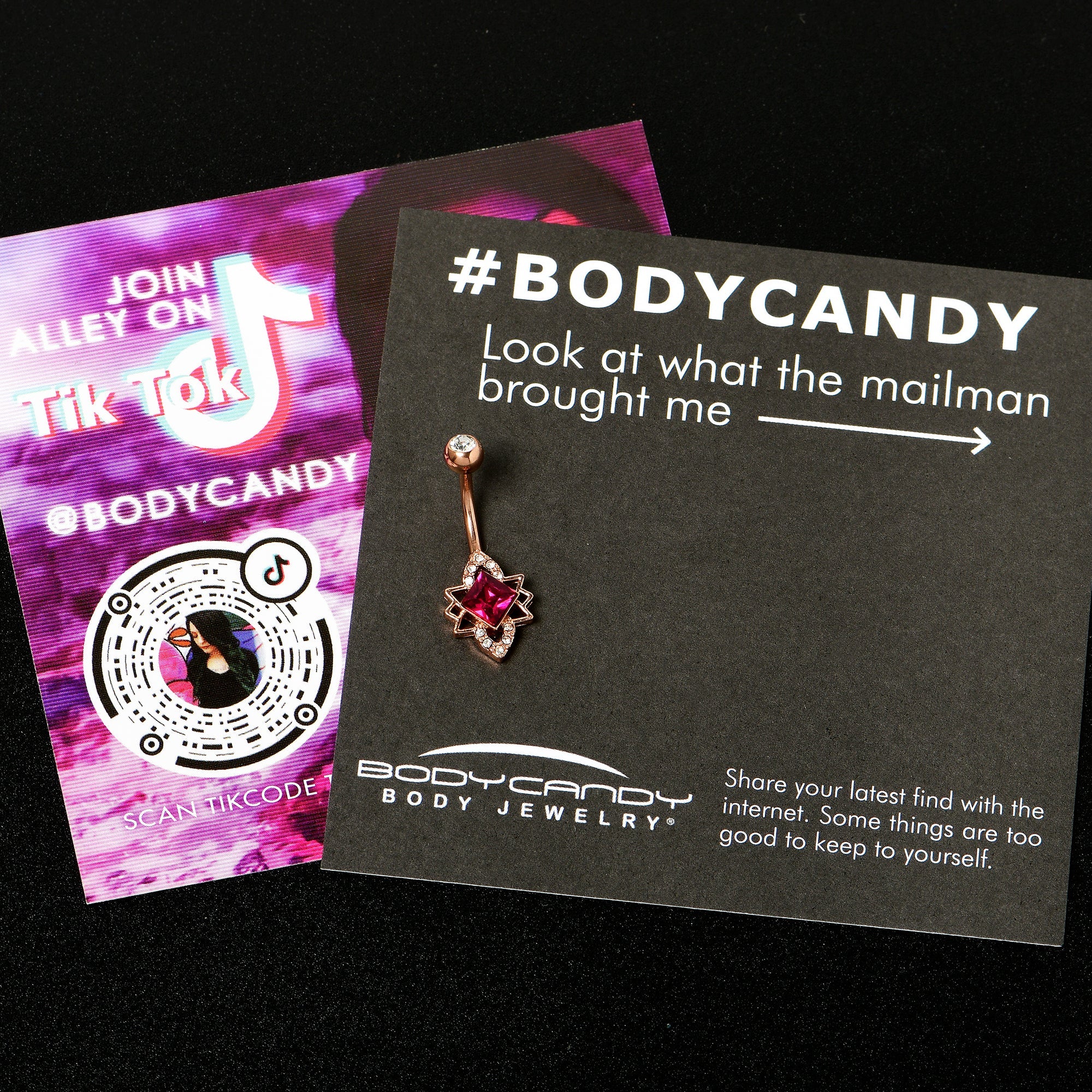 BodyCandy Clear Red Gem Rose Gold Tone Octagram Star Belly Ring — alternative angle