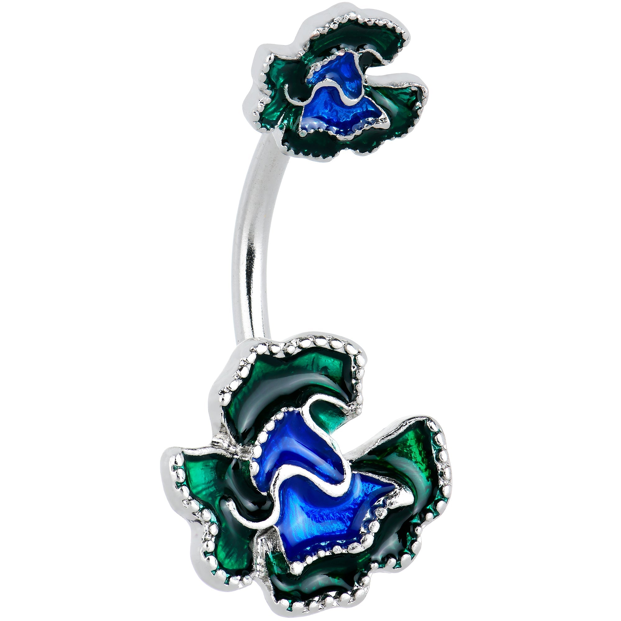 BodyCandy Spring Flower Green Blue Double Mount Belly Ring — main product shot