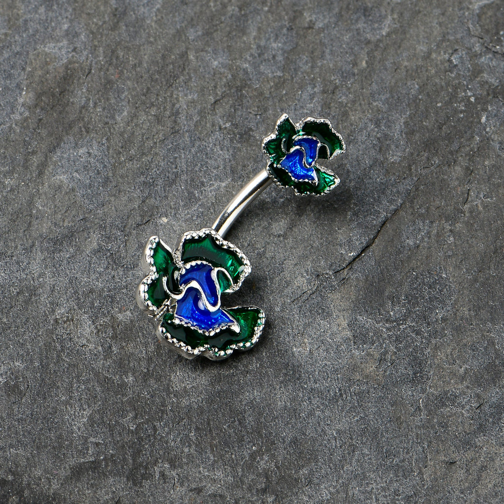 BodyCandy Spring Flower Green Blue Double Mount Belly Ring — side view