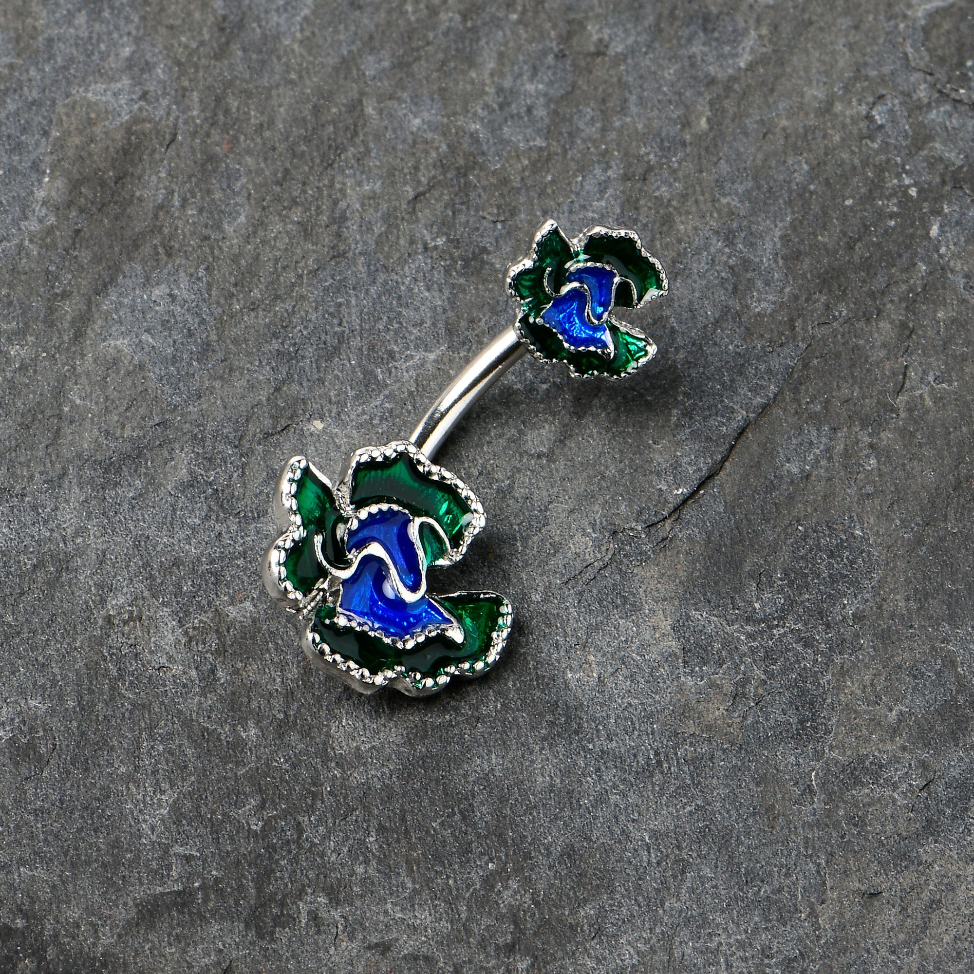 BodyCandy Spring Flower Green Blue Double Mount Belly Ring — side view