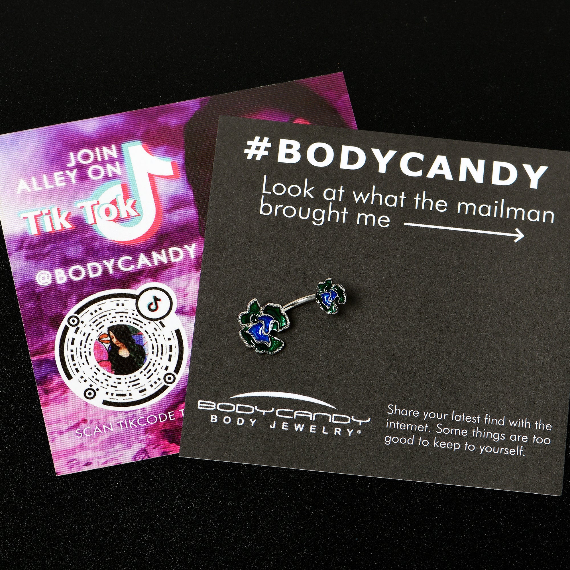 BodyCandy Spring Flower Green Blue Double Mount Belly Ring — back view