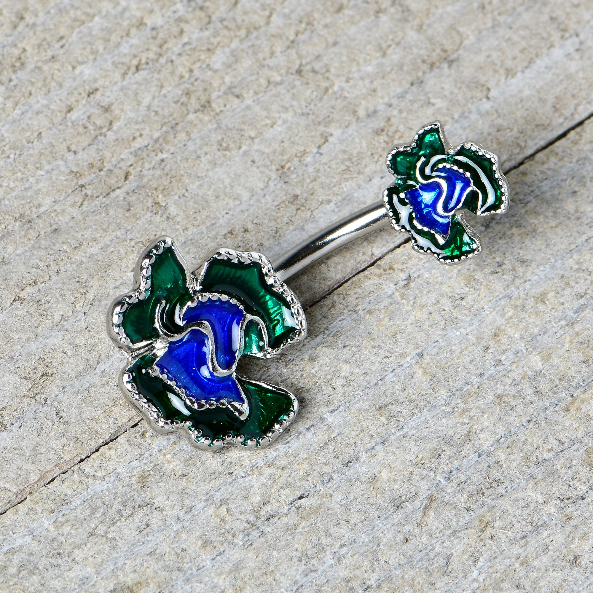 BodyCandy Spring Flower Green Blue Double Mount Belly Ring — alternative angle