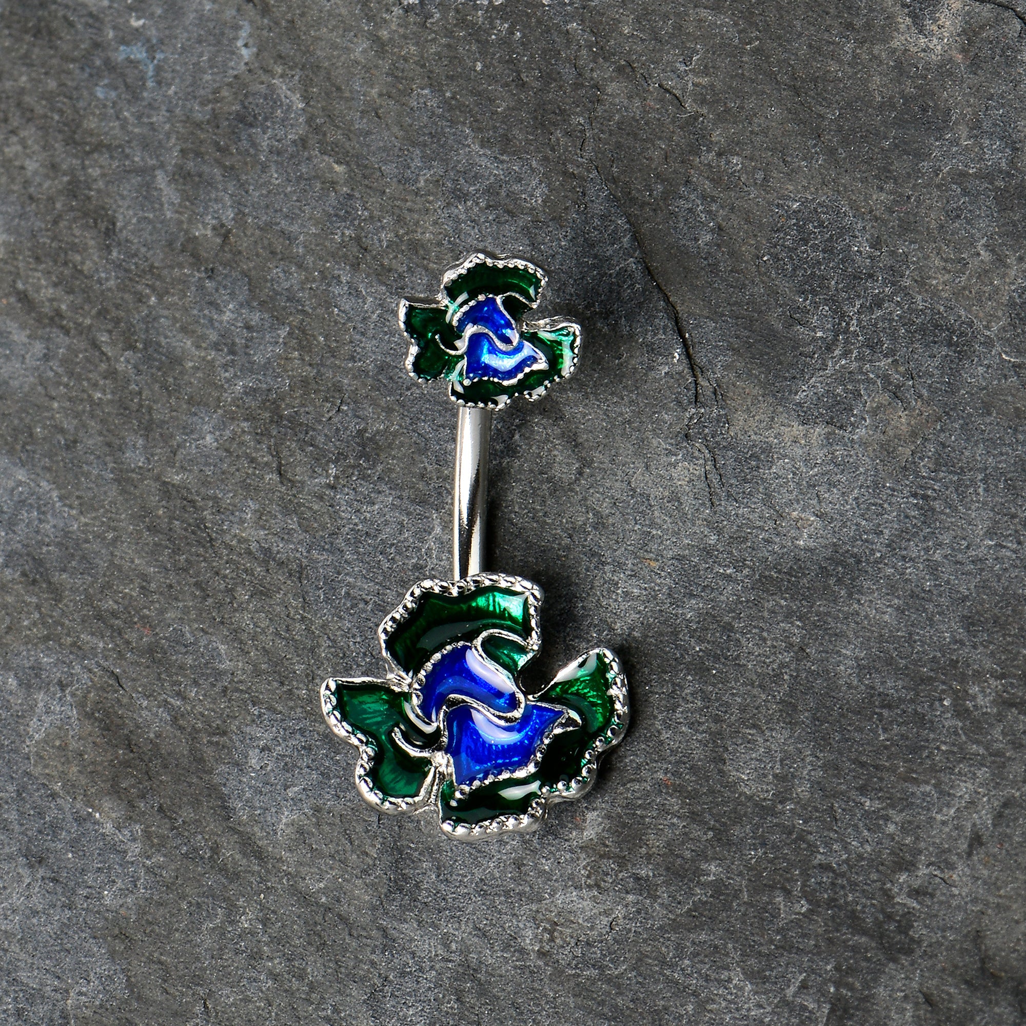 BodyCandy Spring Flower Green Blue Double Mount Belly Ring — size reference