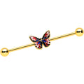 BodyCandy 14G Gold Tone Red Blue Pink Butterfly Industrial Barbell 38mm — main product shot
