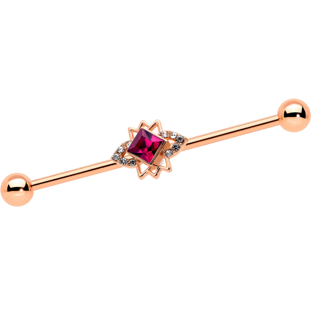 BodyCandy 14G Red Gem Rose Gold Tone Octogram Star Industrial Barbell 38mm — main product shot