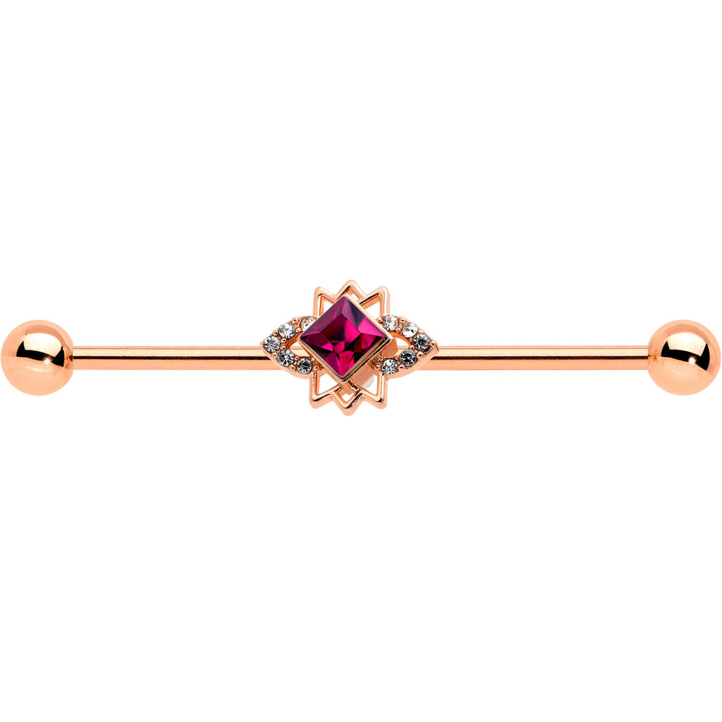 BodyCandy 14G Red Gem Rose Gold Tone Octogram Star Industrial Barbell 38mm — detail close-up