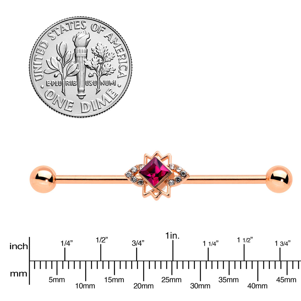 BodyCandy 14G Red Gem Rose Gold Tone Octogram Star Industrial Barbell 38mm — lifestyle context