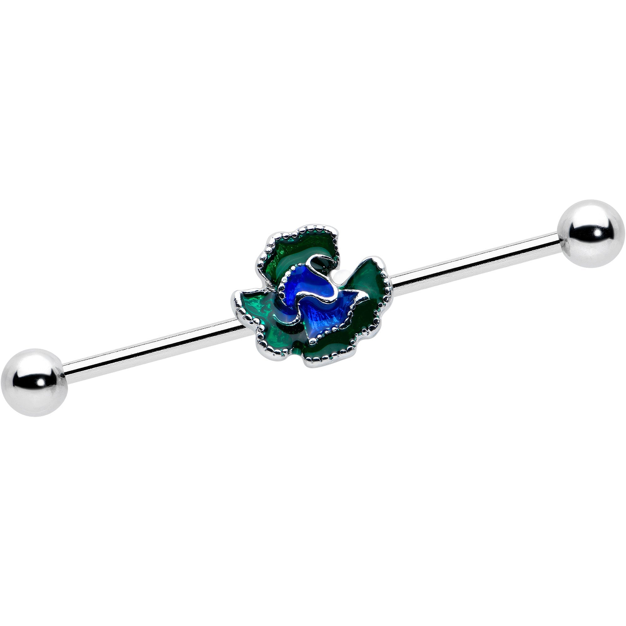 BodyCandy 14G Spring Flower Green Blue Industrial Barbell 38mm — main product shot