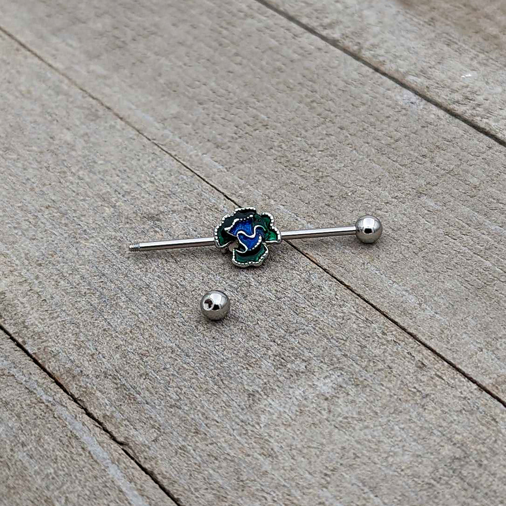 BodyCandy 14G Spring Flower Green Blue Industrial Barbell 38mm — alternative angle