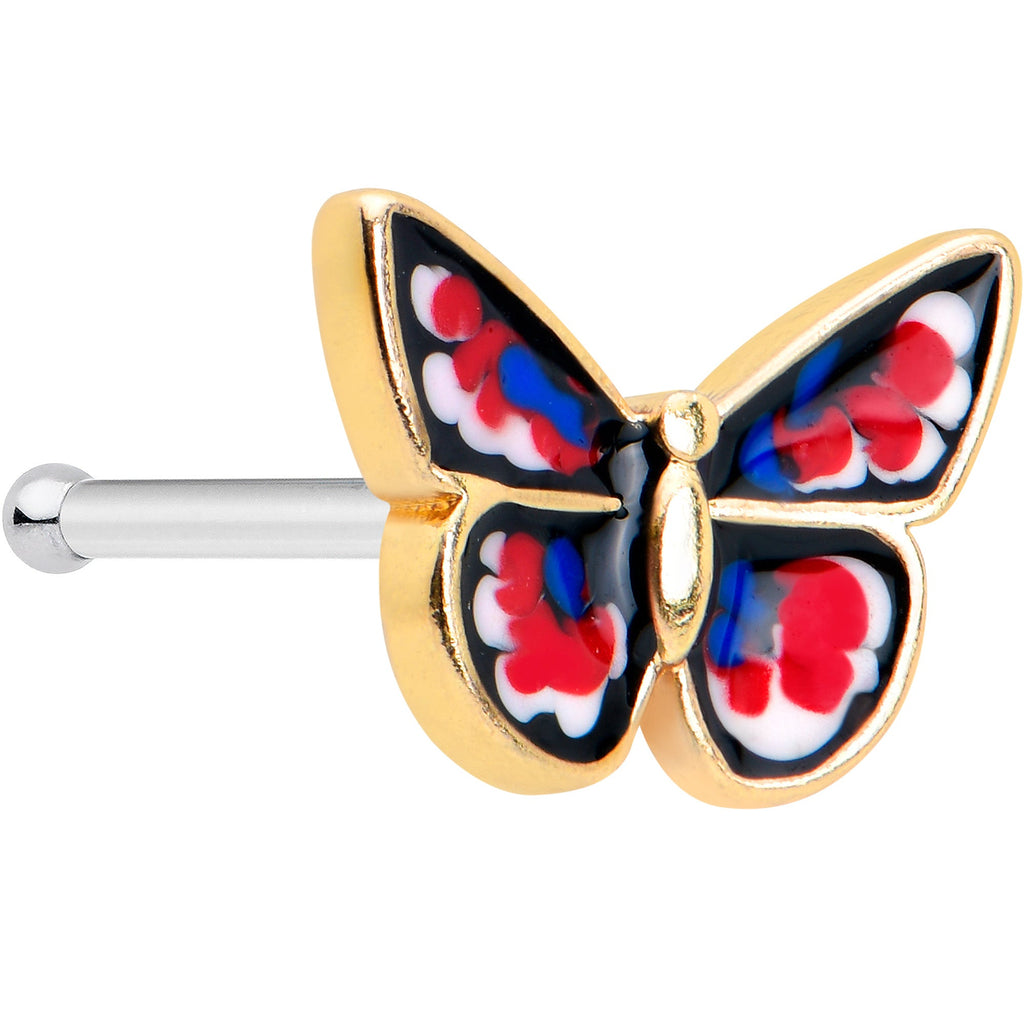 BodyCandy 20G 1/4 Red Blue White Butterfly Nose Bone — main product shot