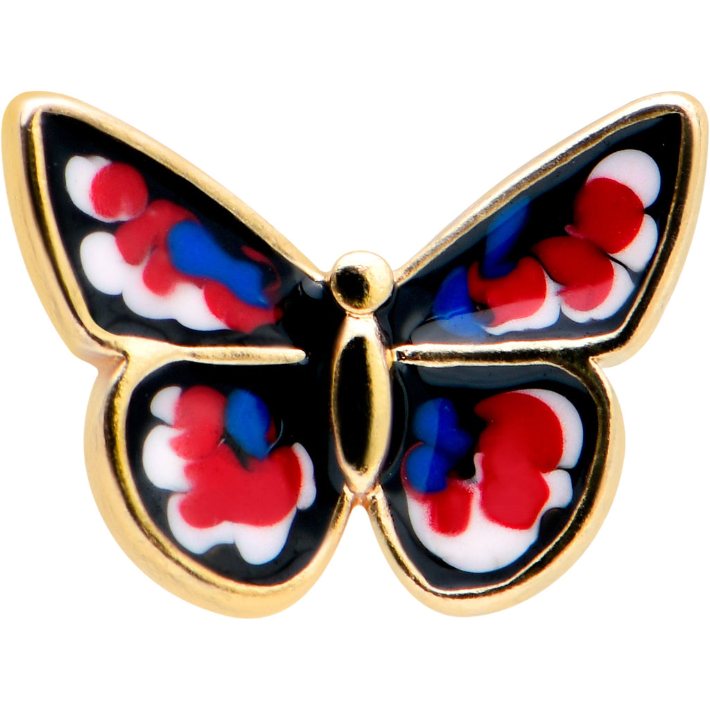 BodyCandy 20G 1/4 Red Blue White Butterfly Nose Bone — detail close-up