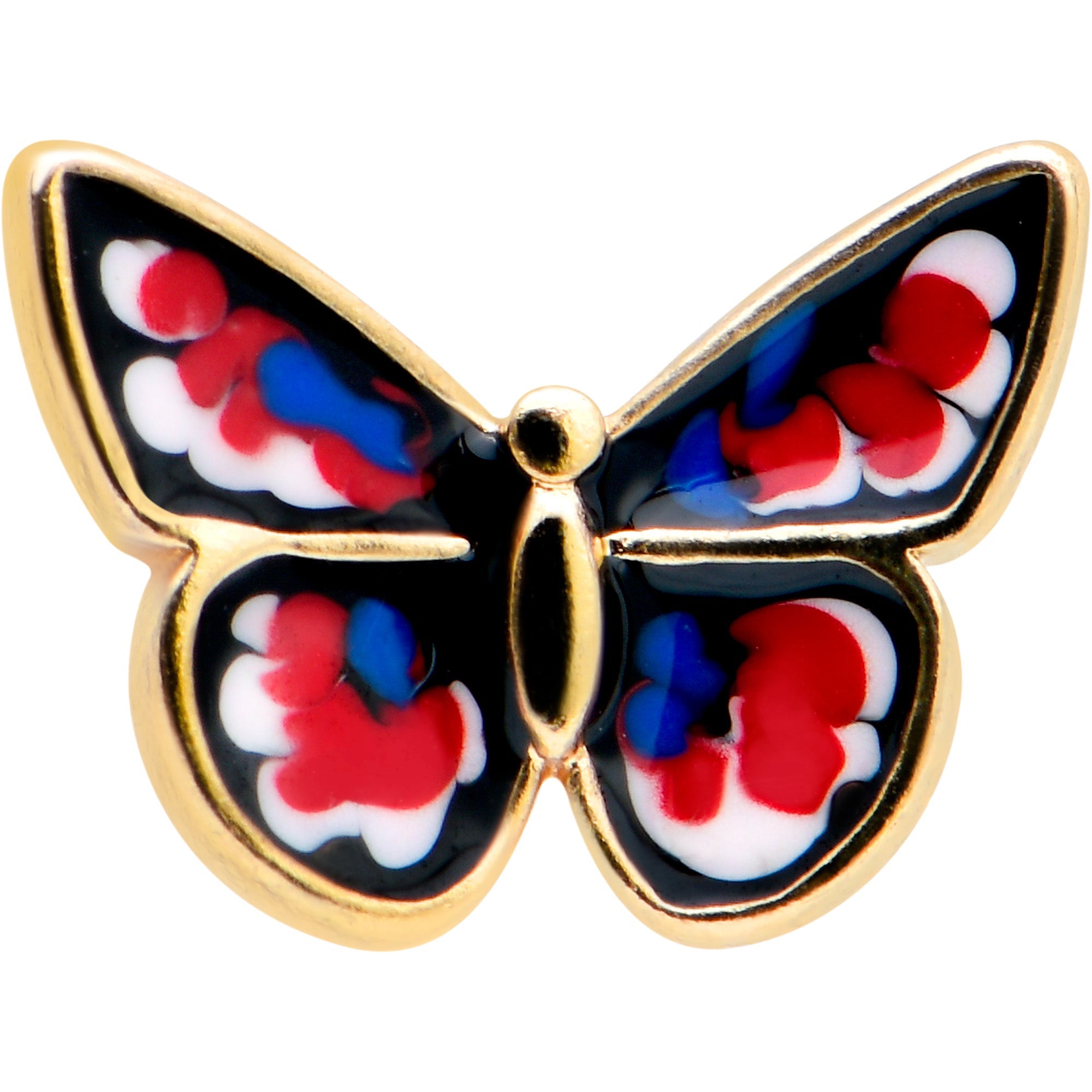 BodyCandy 20G 1/4 Red Blue White Butterfly Nose Bone — detail close-up