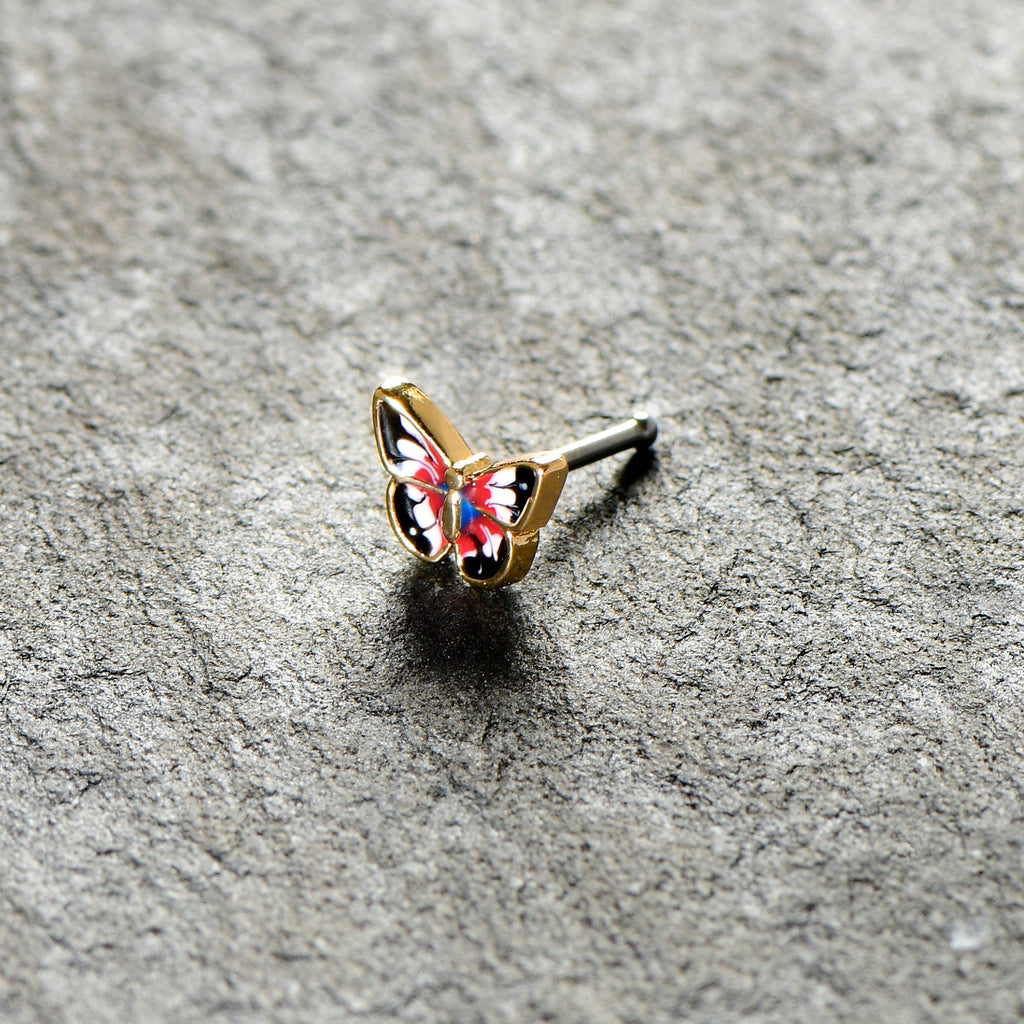 BodyCandy 20G 1/4 Red Blue White Butterfly Nose Bone — alternative angle