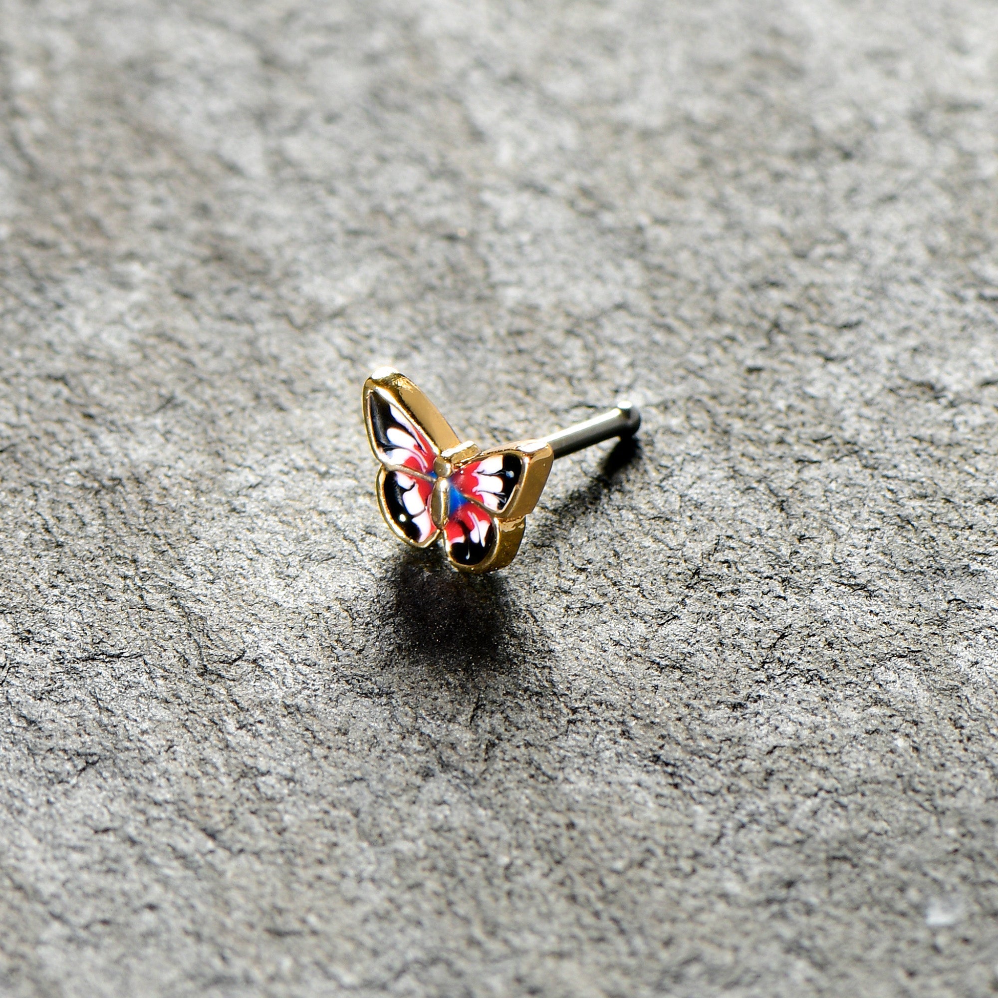 BodyCandy 20G 1/4 Red Blue White Butterfly Nose Bone — alternative angle
