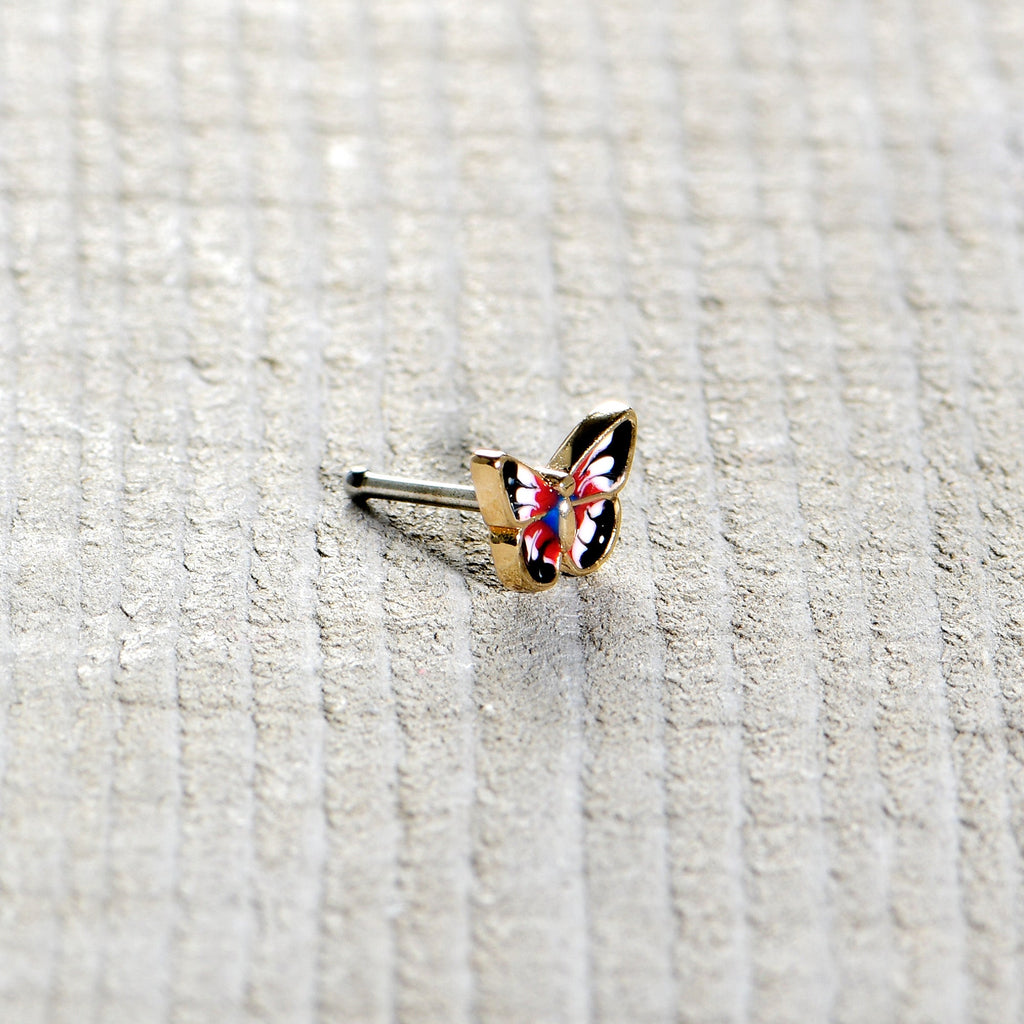BodyCandy 20G 1/4 Red Blue White Butterfly Nose Bone — in-use photo