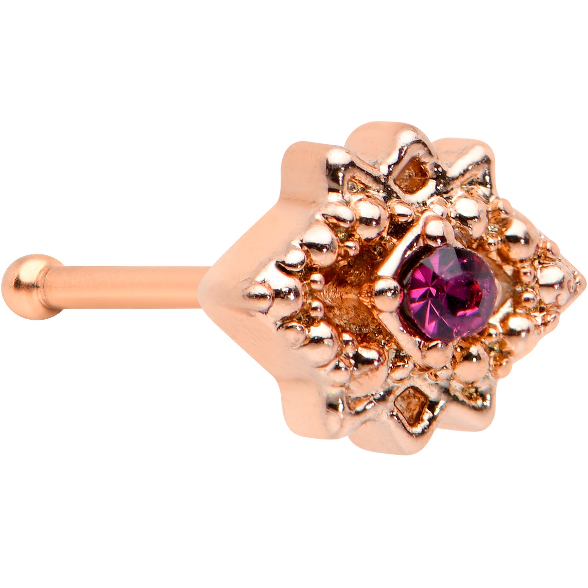BodyCandy 20G 1/4 Red Gem Rose Gold Tone Octogram Star Nose Bone — main product shot