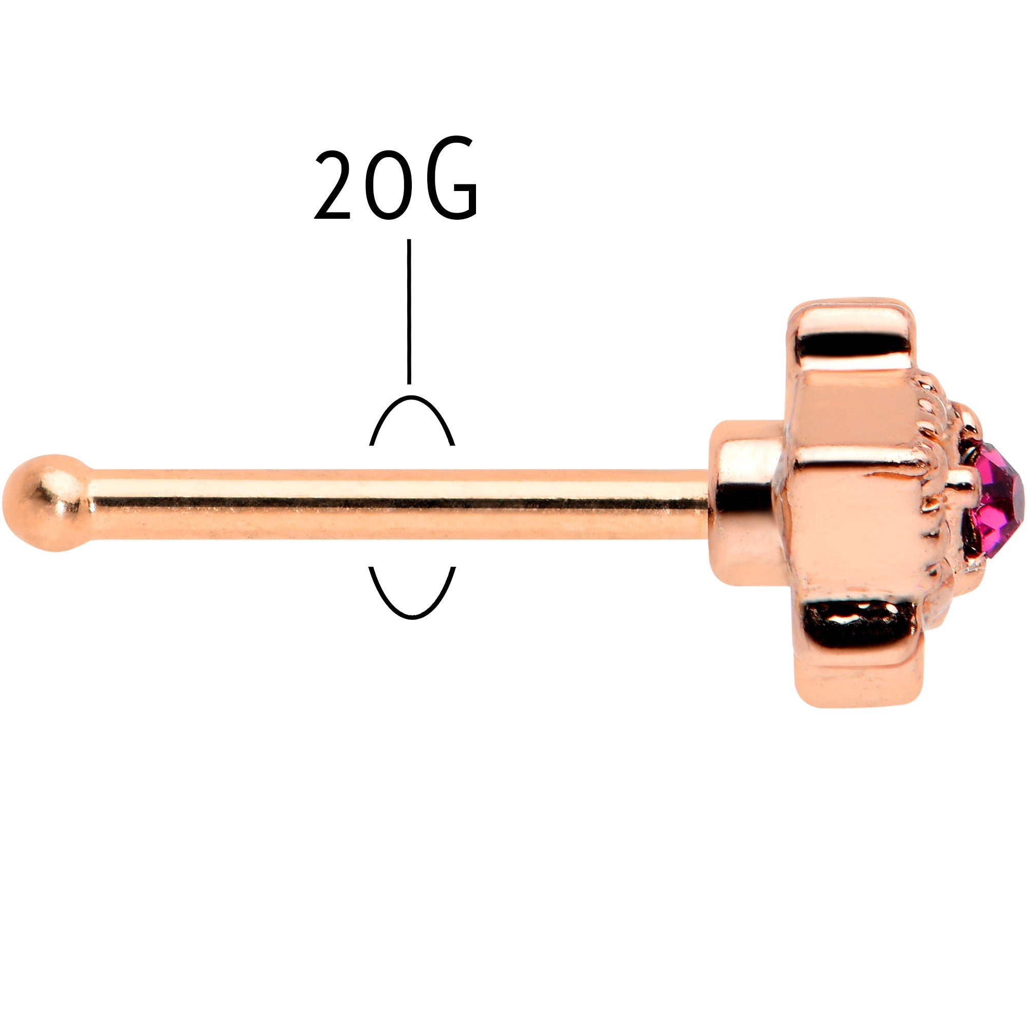 BodyCandy 20G 1/4 Red Gem Rose Gold Tone Octogram Star Nose Bone — back view