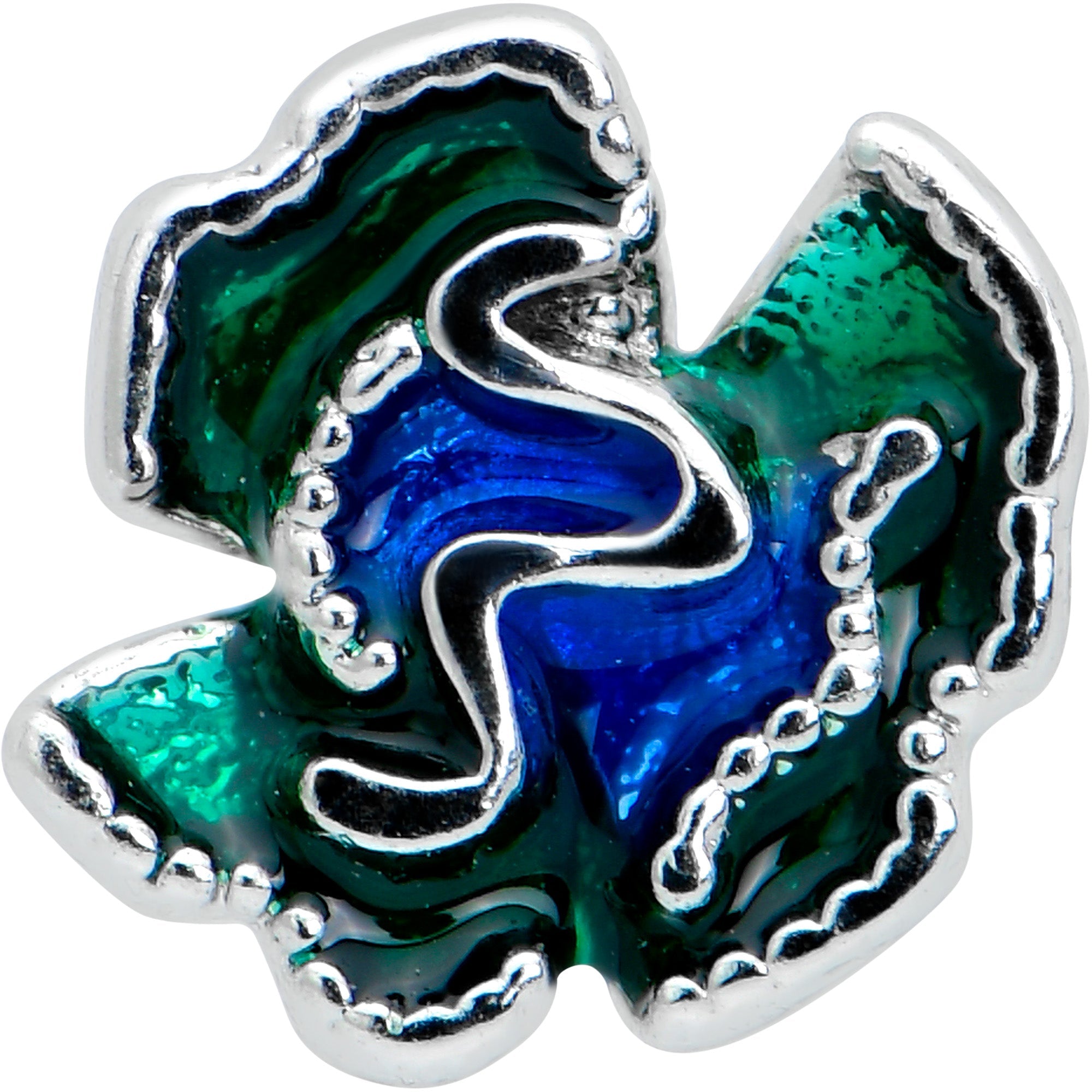 BodyCandy 20G 7mm Spring Flower Green Blue L Shape Nose Ring — detail close-up