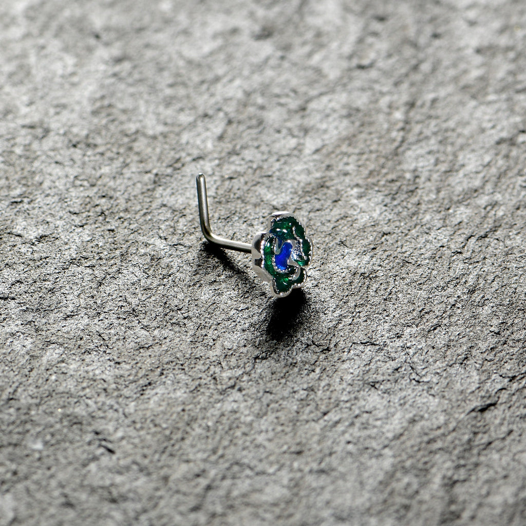 BodyCandy 20G 7mm Spring Flower Green Blue L Shape Nose Ring — alternative angle