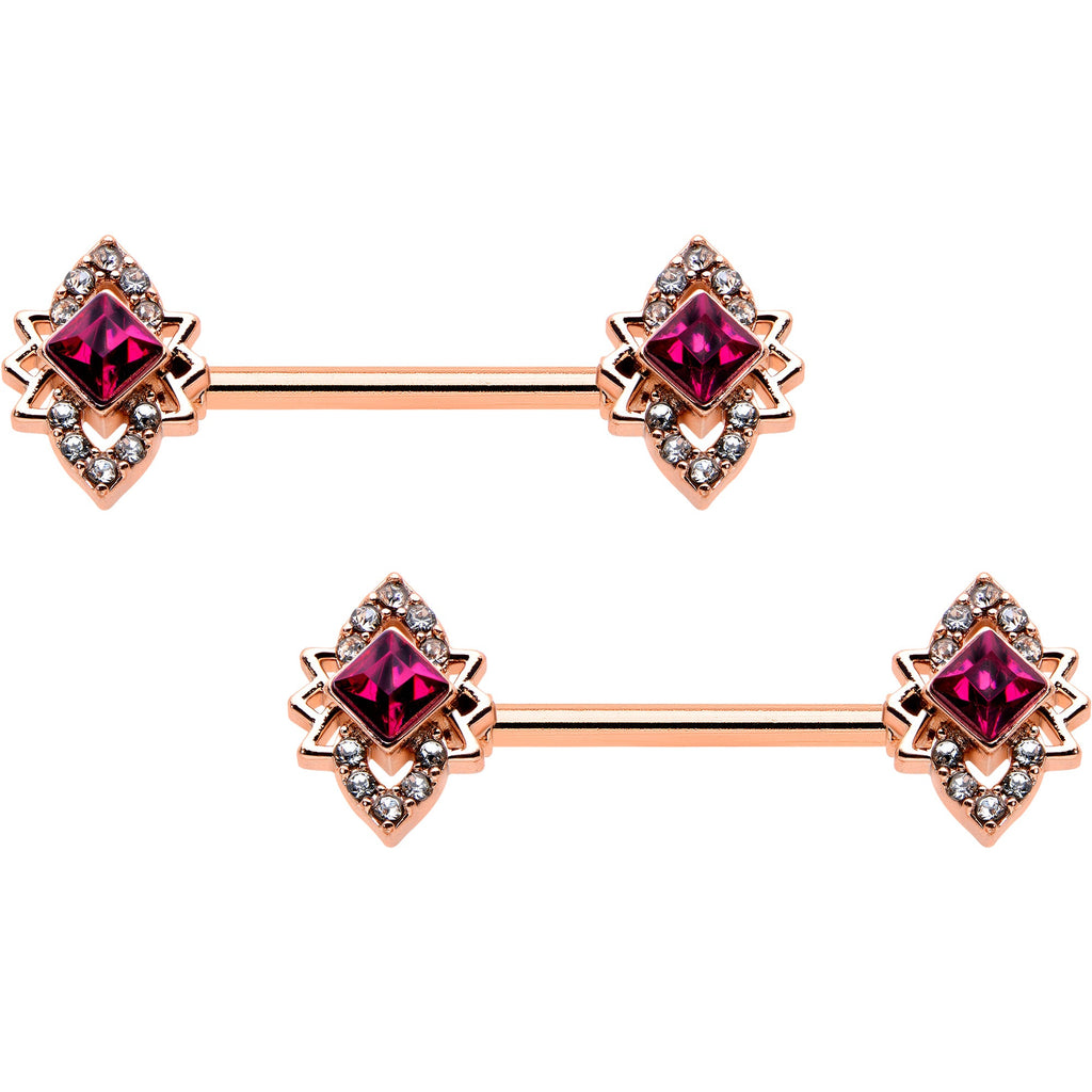 BodyCandy 14G 9/16 Red Gem Rosy Tone Octogram Star Barbell Nipple Ring Set — main product shot