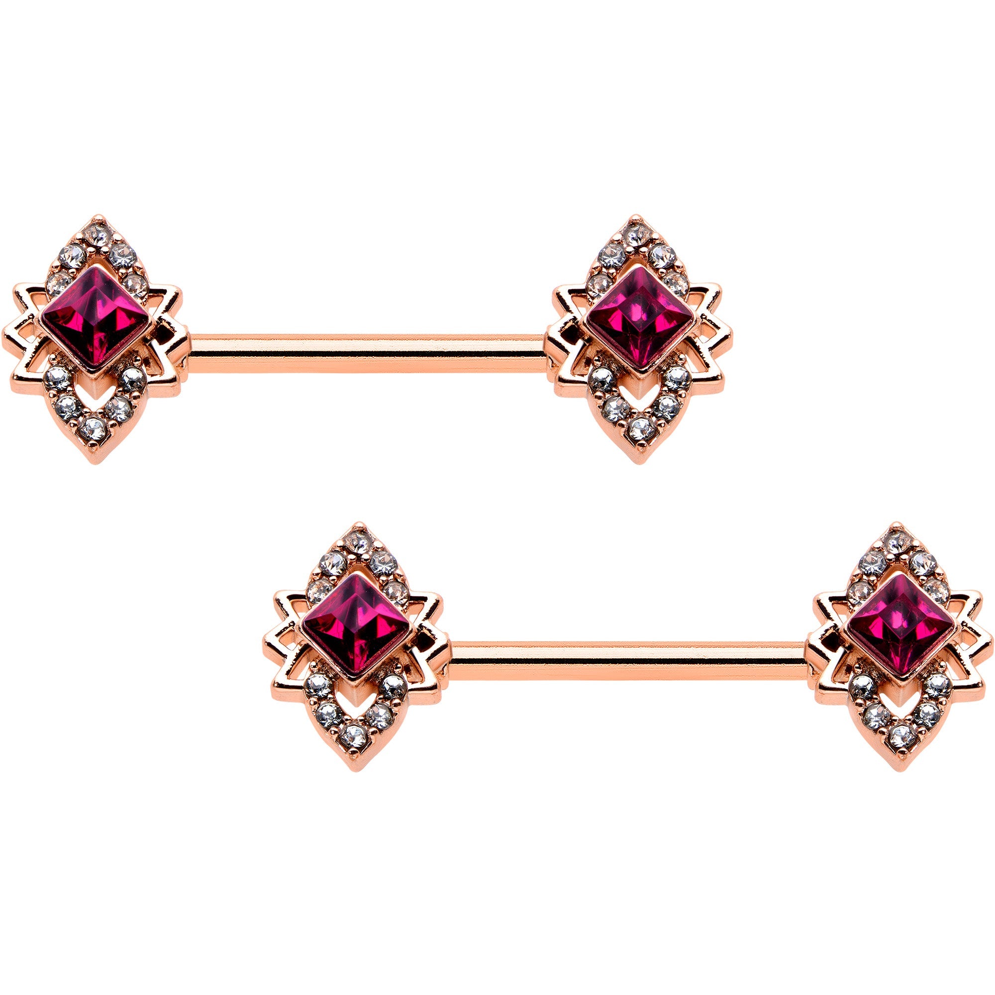 BodyCandy 14G 9/16 Red Gem Rosy Tone Octogram Star Barbell Nipple Ring Set — main product shot