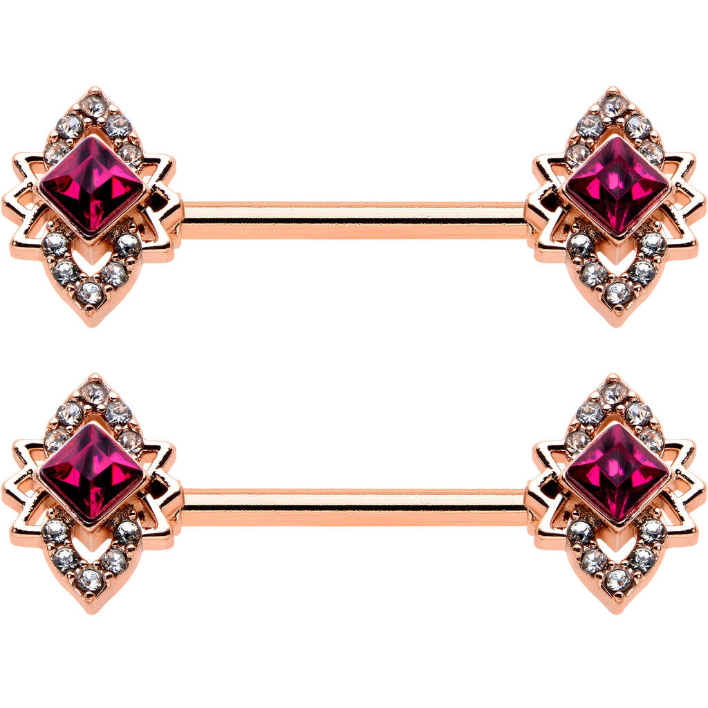 BodyCandy 14G 9/16 Red Gem Rosy Tone Octogram Star Barbell Nipple Ring Set — detail close-up