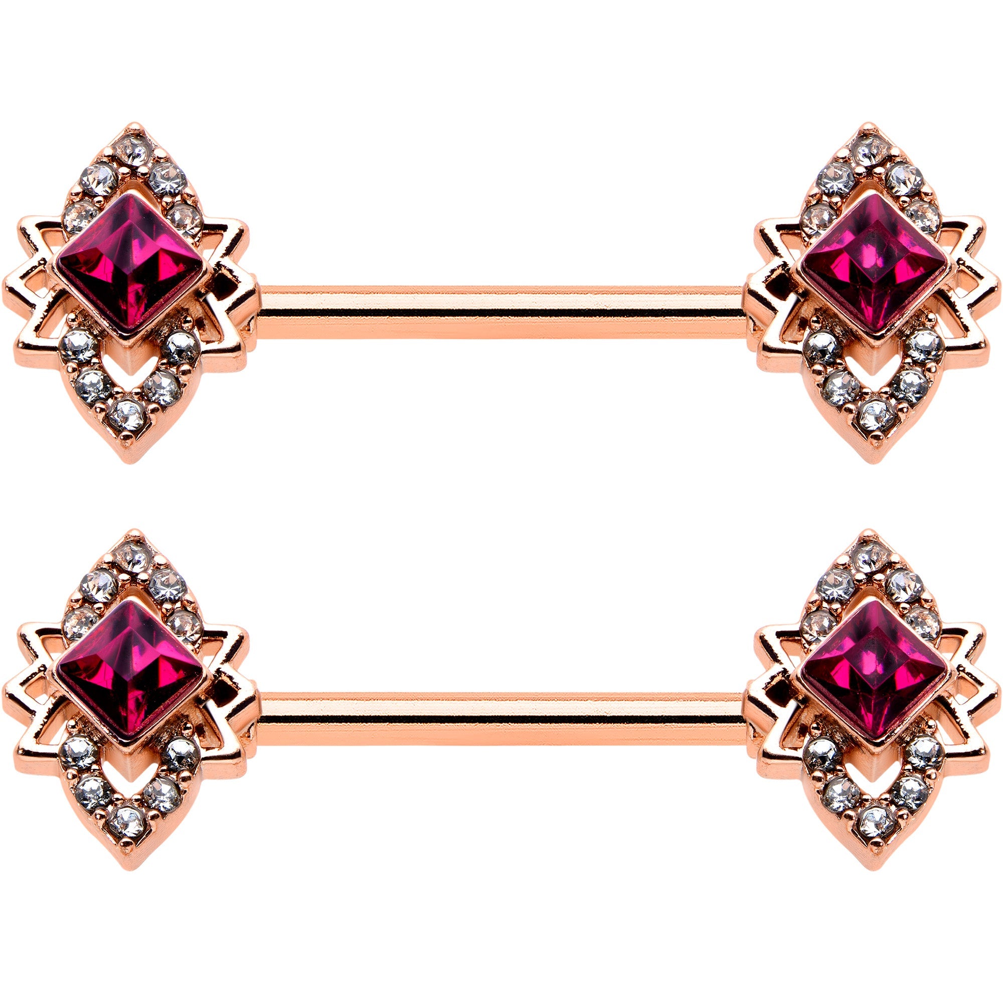 BodyCandy 14G 9/16 Red Gem Rosy Tone Octogram Star Barbell Nipple Ring Set — detail close-up