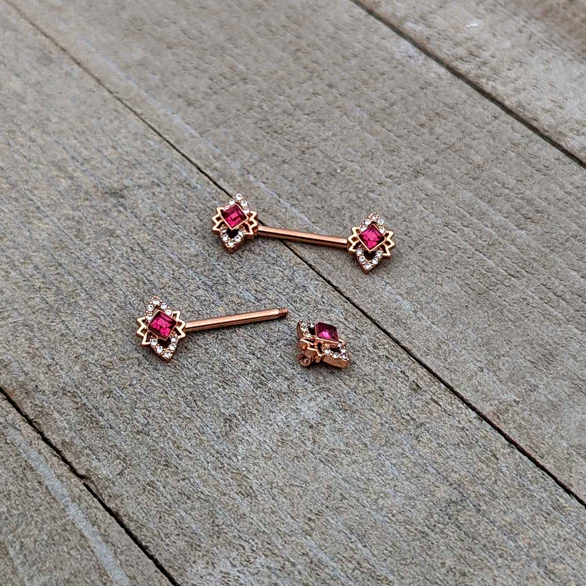 BodyCandy 14G 9/16 Red Gem Rosy Tone Octogram Star Barbell Nipple Ring Set — alternative angle