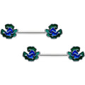 BodyCandy 14G 9/16 Spring Flower Blue Green Barbell Nipple Ring Set — main product shot