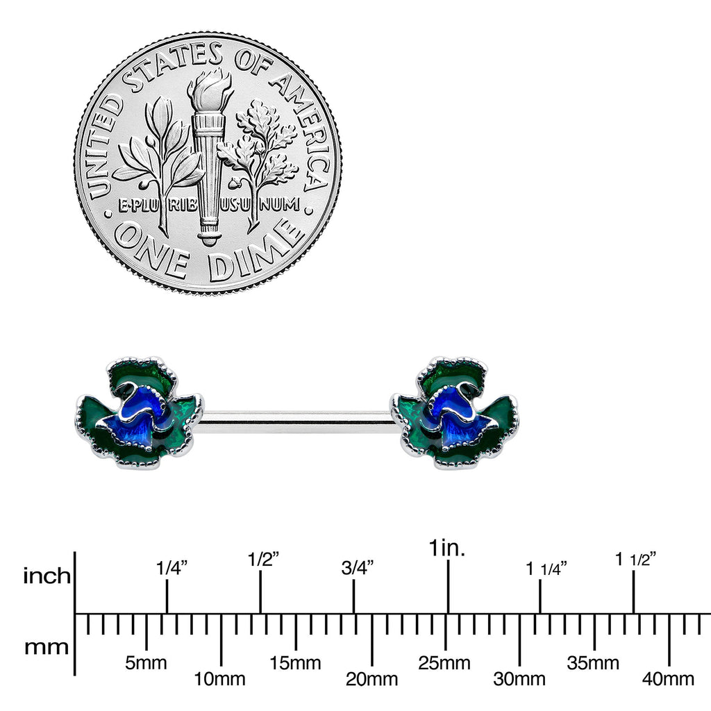 BodyCandy 14G 9/16 Spring Flower Blue Green Barbell Nipple Ring Set — lifestyle context