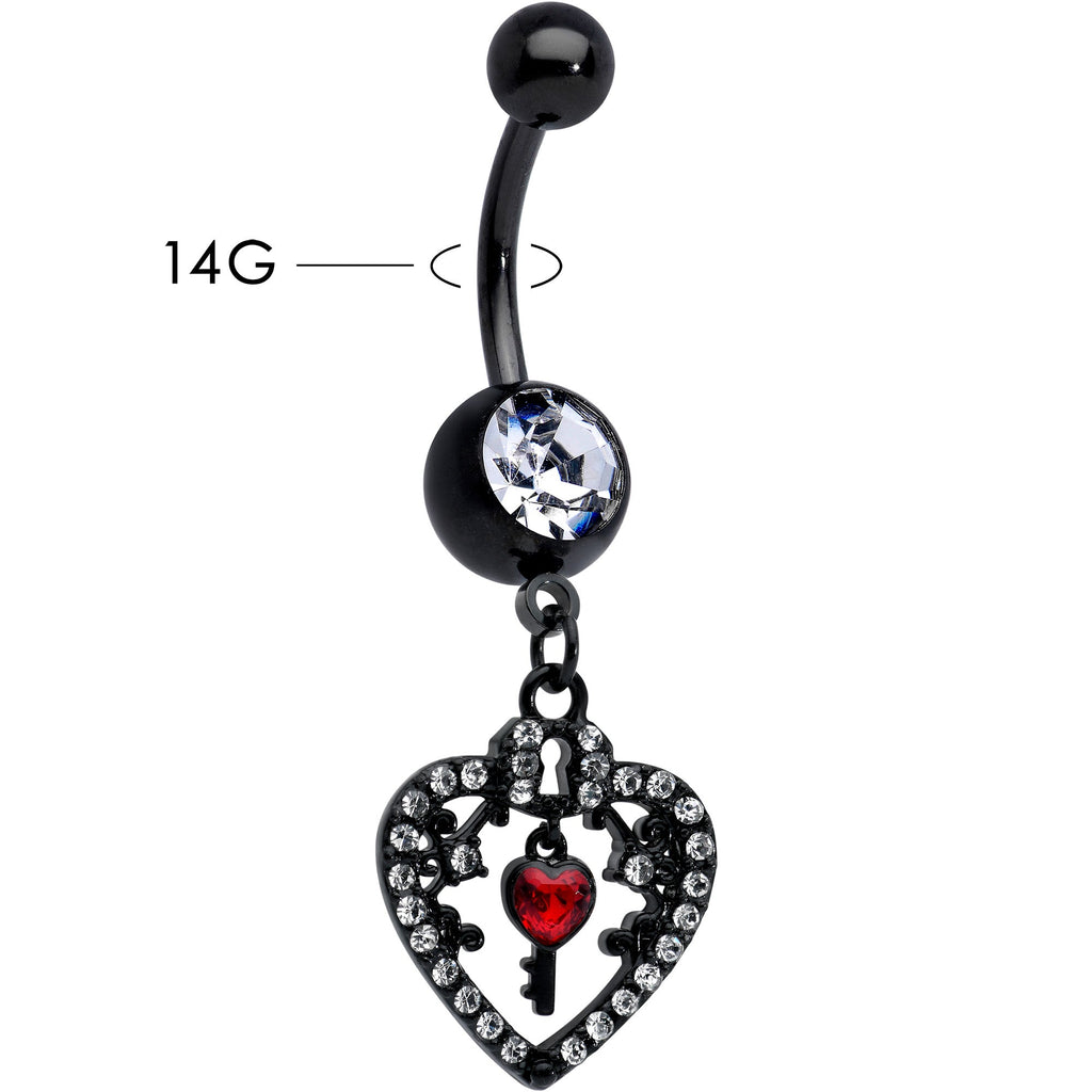 BodyCandy Clear Red Gem Black Heart Key Valentines Dangle Belly Ring — lifestyle context
