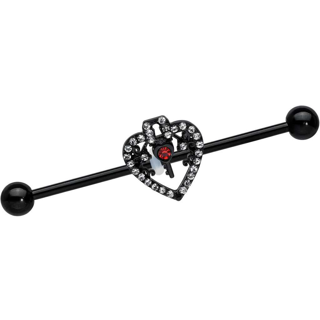 BodyCandy 14G Clear Red Gem Black Key Heart Industrial Barbell 38mm — main product shot
