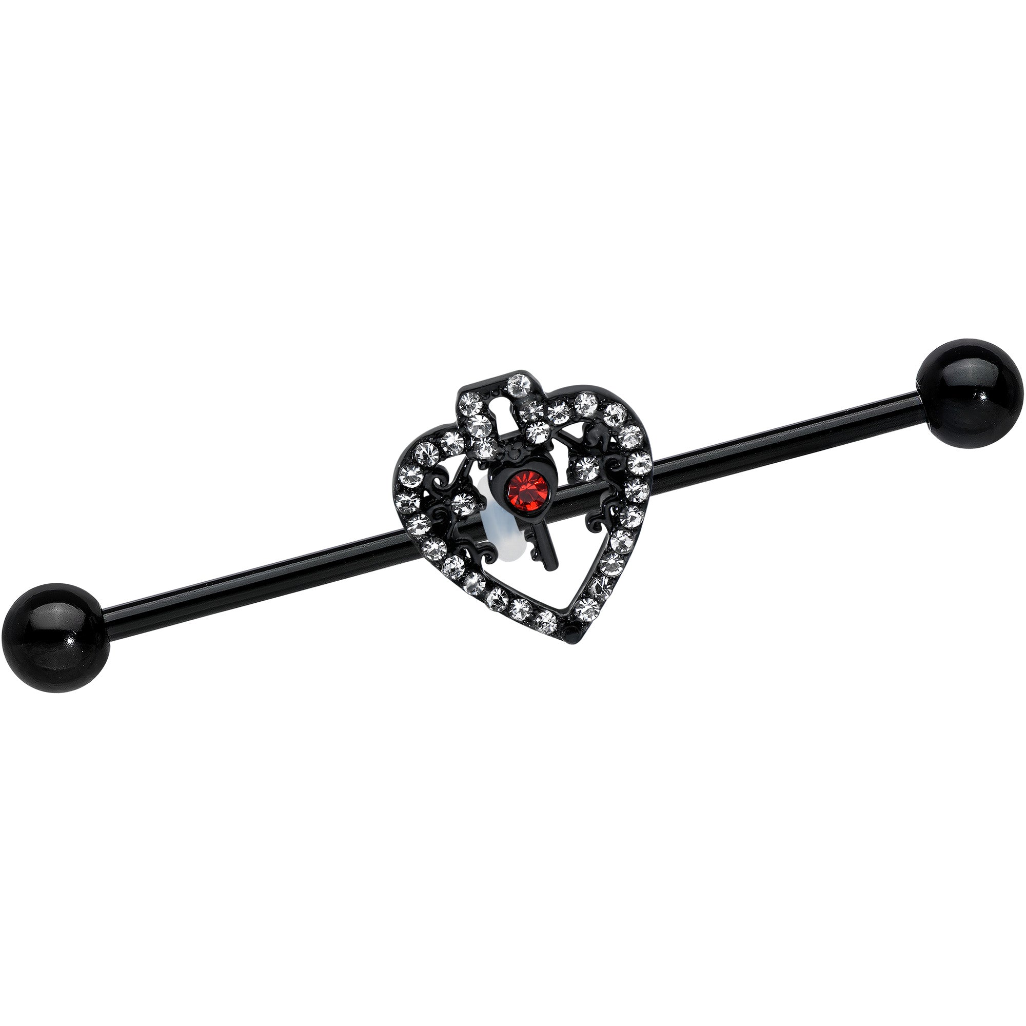 BodyCandy 14G Clear Red Gem Black Key Heart Industrial Barbell 38mm — main product shot