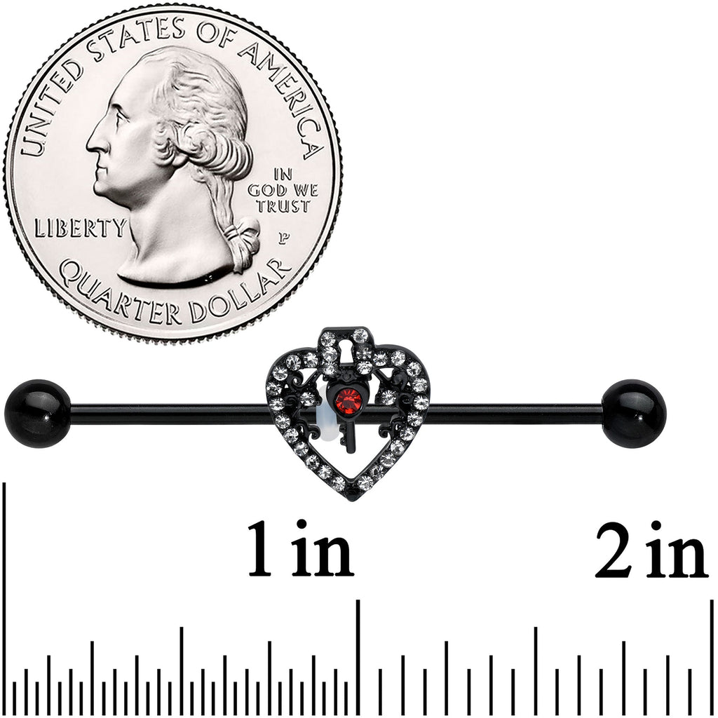 BodyCandy 14G Clear Red Gem Black Key Heart Industrial Barbell 38mm — lifestyle context