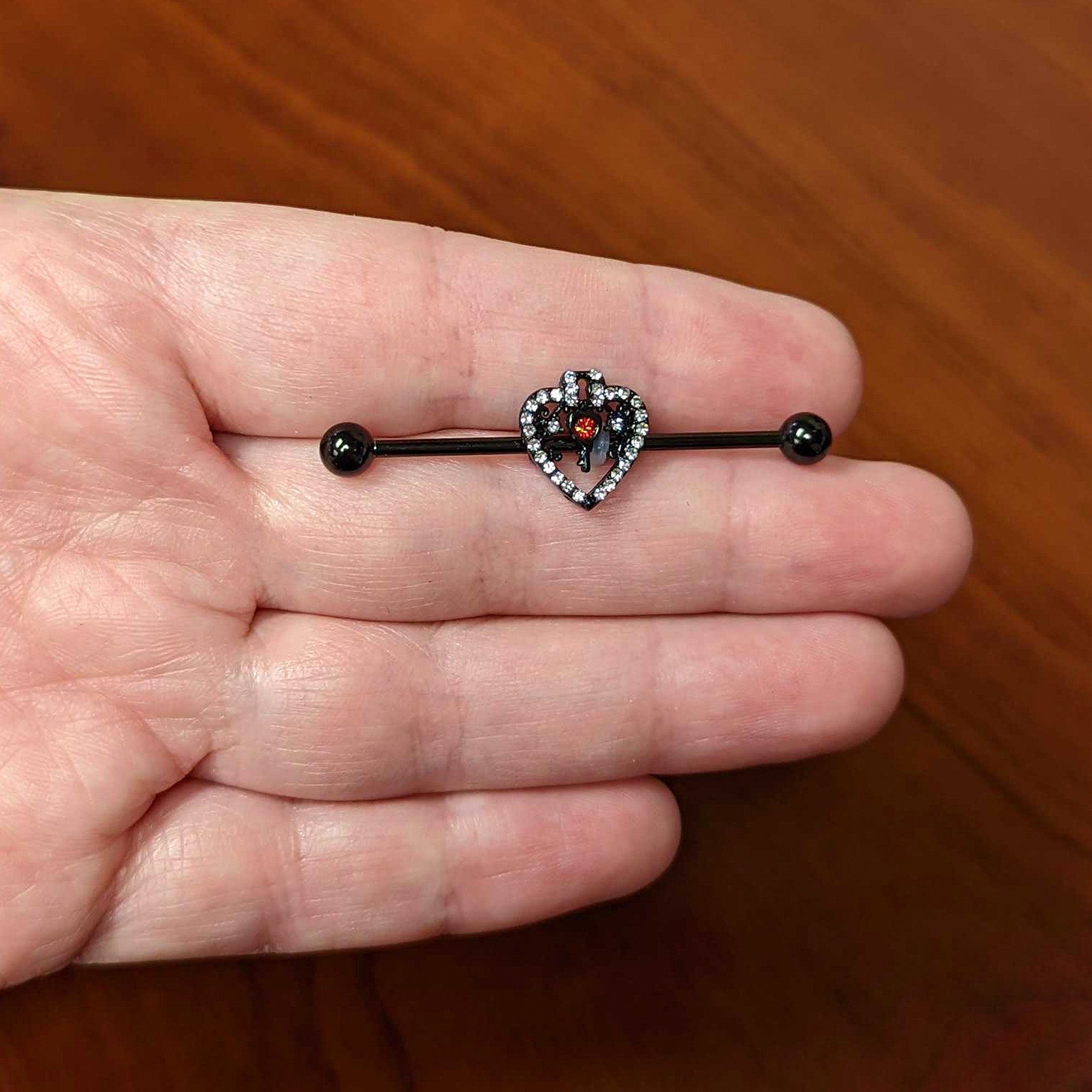 BodyCandy 14G Clear Red Gem Black Key Heart Industrial Barbell 38mm — alternative angle