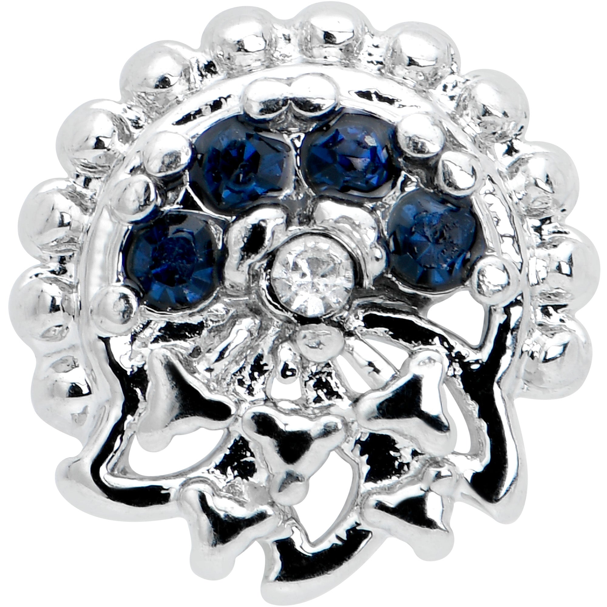 BodyCandy 16G 5/16 Blue Clear Gem Abstract Arch Labret Monroe Tragus — detail close-up