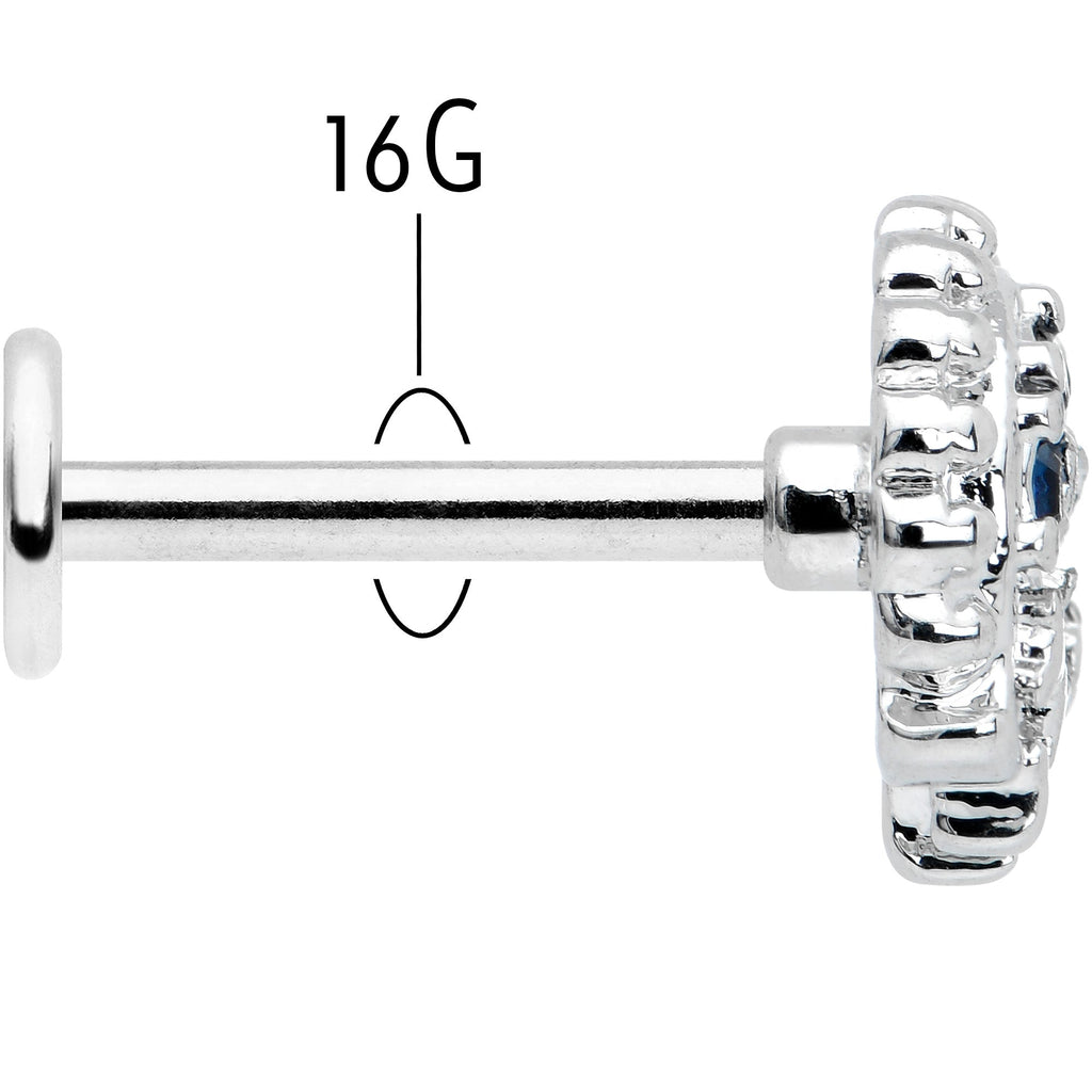 BodyCandy 16G 5/16 Blue Clear Gem Abstract Arch Labret Monroe Tragus — back view