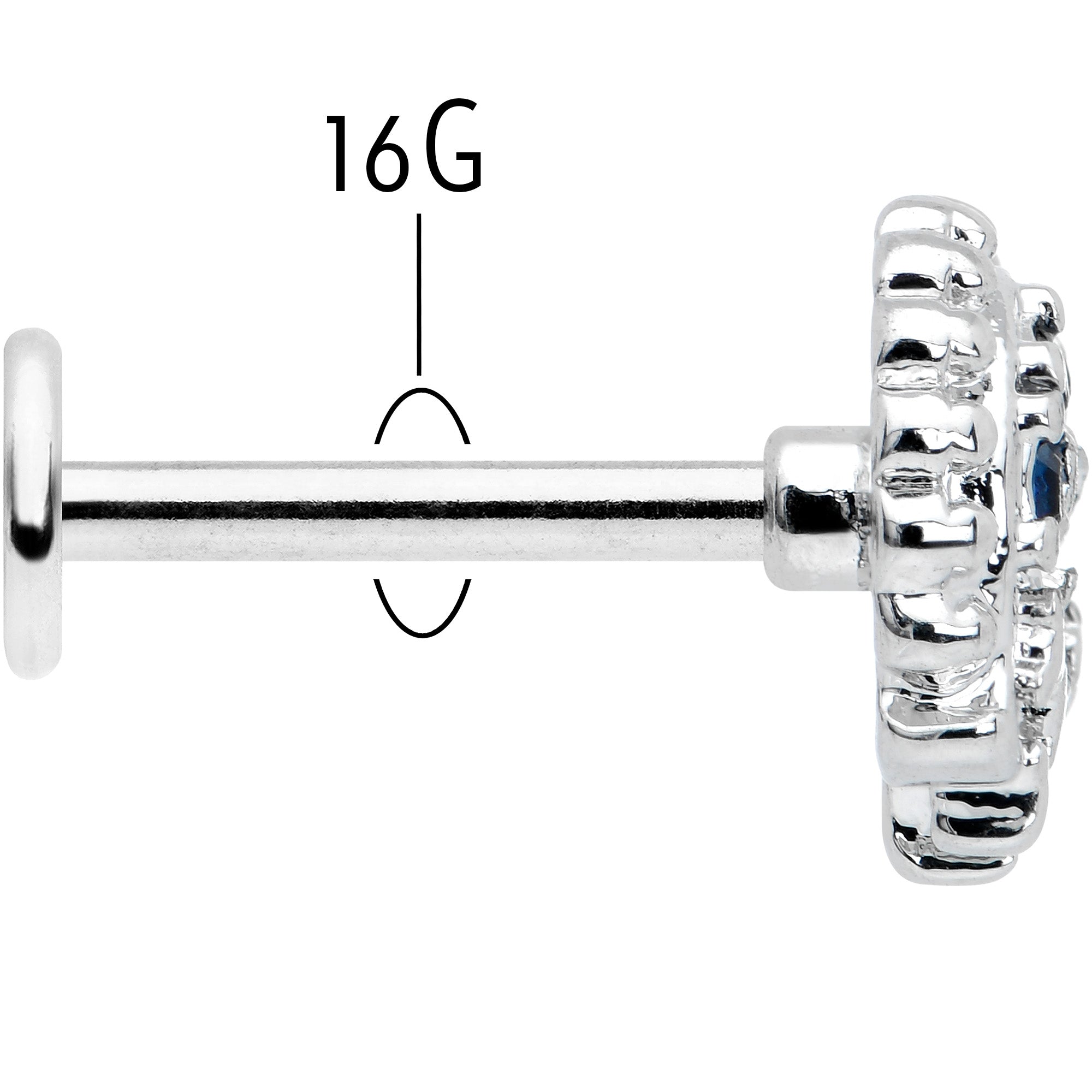 BodyCandy 16G 5/16 Blue Clear Gem Abstract Arch Labret Monroe Tragus — back view
