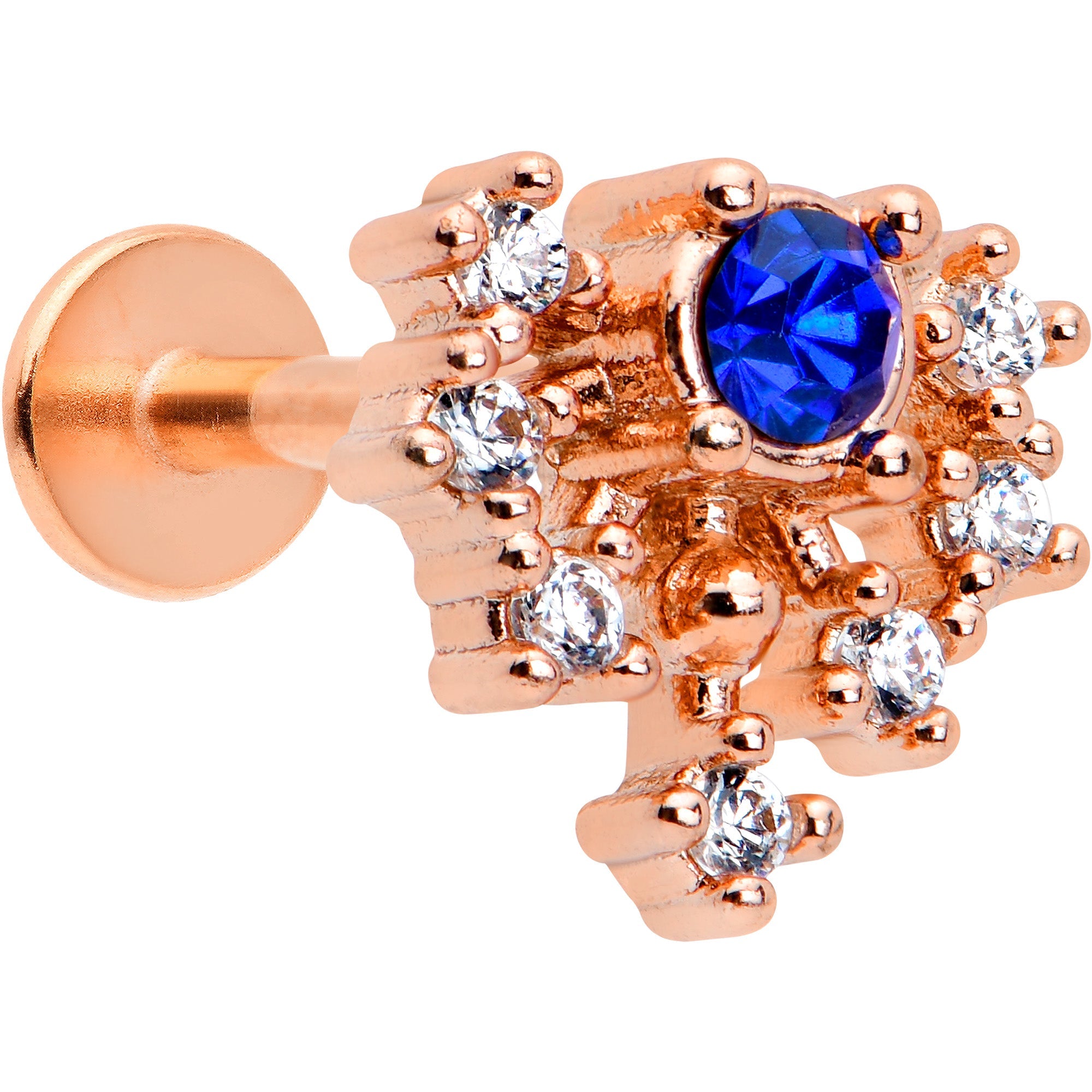 BodyCandy 16G 5/16 Blue Gem Rosy Tone Glamour Flare Labret Monroe Tragus — main product shot