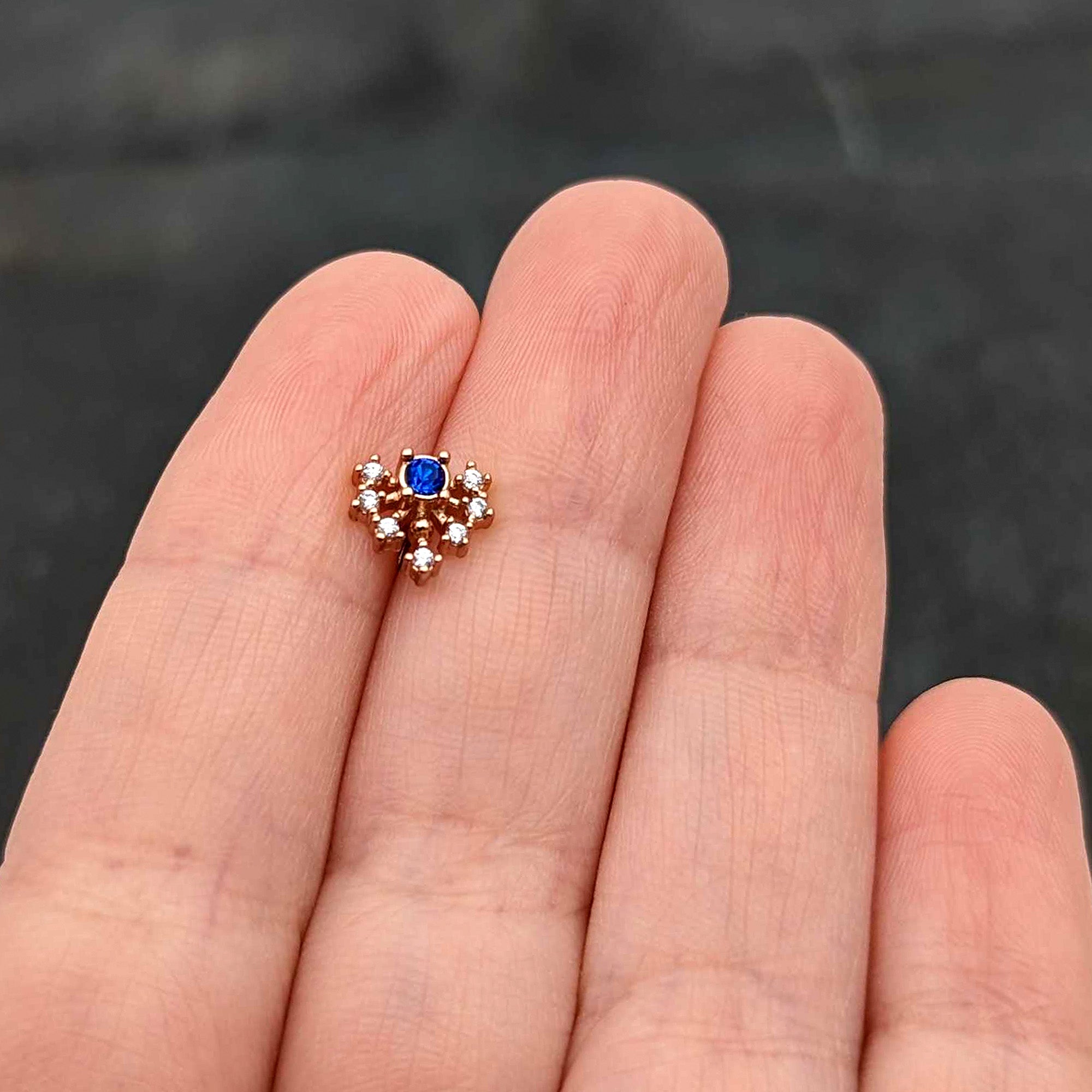 BodyCandy 16G 5/16 Blue Gem Rosy Tone Glamour Flare Labret Monroe Tragus — size reference